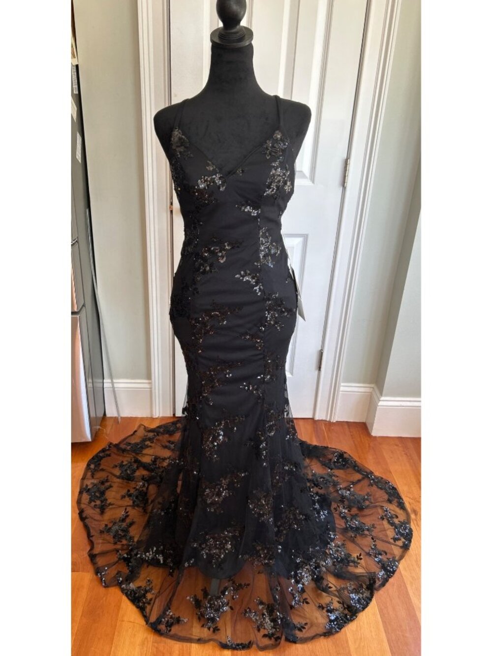 NWT Stacee’s Black Floral Whimsygoth Gown Sz 0 Sheer Lace Overlay Prom Dress - Picture 5 of 13